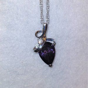 Brand New Beautiful White Gold Plated Strawberry Shaped Purple CZ Necklace